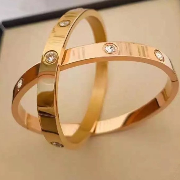 18k Gold Love Bracelet Set In Stone Hinge Bangle - Picture 8 of 8